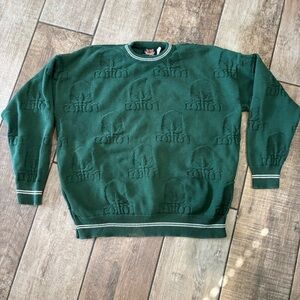 Vintage Brimwick Sweater Men’s XL 90s Green All Over Cotton Print USA Made